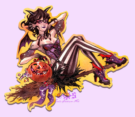 'Batty Astrid' XL Vinyl Sticker – Cosmic Spectrum Illustration